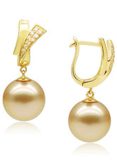 Or attrayant de 14 K or 9,5-10 mm autour de boucles d'oreilles en diamant naturel Southsea Pearl Womens
