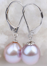 Beautiful Purple Argent 925 Drop 8-9 mm d'eau douce de l'eau perle Boucles d'oreilles Femme