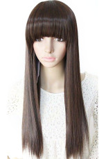 Beautiful 70cm Brownish Black Neat Bang Straight Nylon Womens Fashion Wig