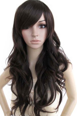 Beautiful 80cm Brownish Black Soft Curly Nylon Womens Fashion Wig