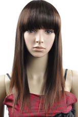 Beautiful 60cm Red Brown Neat Bang Broken Straight Nylon Womens Fashion Wig