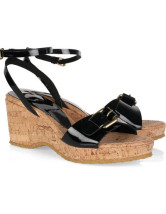 Sandales noires à talons hauts avec plate-forme en cuir avec courroie de cheville 
