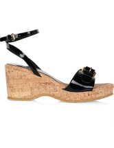 Sandales noires à talons hauts avec plate-forme en cuir avec courroie de cheville 