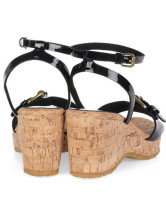 Sandales noires à talons hauts avec plate-forme en cuir avec courroie de cheville 