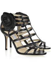 Sandales noires à talons hauts en peau de mouton 