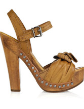Sandales brunes à talons hauts avec plate-forme en cuir de bœuf 