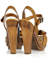 Sandales brunes à talons hauts avec plate-forme en cuir de bœuf 