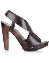 Sandales brunes à talons hauts en cuir de bœuf 