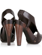 Sandales brunes à talons hauts en cuir de bœuf 