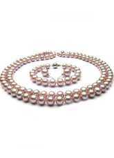 Captivating Purple 7-8mm Freshwater Pearl 42cm Necklace 16cm Bracelet S925 Earring Studs Sets