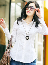 Casual préparation du lit en col blanc shirt manches longues en coton