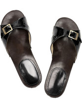 Sandales plates confortables en noir d'orteil ouvert à talons hauts avec plate-forme en cuir 