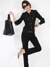 Confortable Stand Black col de chemise manches longues en coton