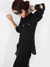 Confortable Stand Black col de chemise manches longues en coton