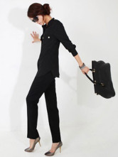 Confortable Stand Black col de chemise manches longues en coton