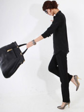 Confortable Stand Black col de chemise manches longues en coton