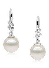 Éblouissant d'or blanc White14K 9-9,5 mm ronde boucles Tahiti perles naturelles Diamond Womens d'