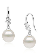 Éblouissant d'or blanc White14K 9-9,5 mm ronde boucles Tahiti perles naturelles Diamond Womens d'