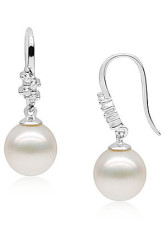 Éblouissant d'or blanc White14K 9-9,5 mm ronde boucles Tahiti perles naturelles Diamond Womens d'