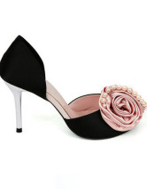 Elegant 3 1/2'' High Heel Black Peep Toe Flower Fashion Shoes