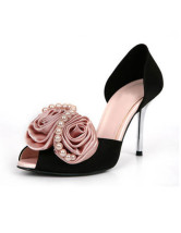 Elegant 3 1/2'' High Heel Black Peep Toe Flower Fashion Shoes