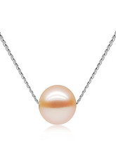 Elegant Pink 18K White Gold 9-9.5 mm Round Freshwater Pearl Womens Nacklace