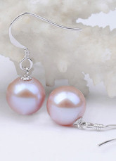 Elegant Purple Argent 925 9-10mm ronde Boucles d'oreilles perles d'eau douce Femmes