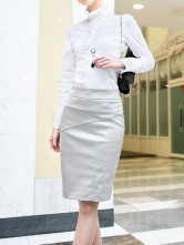 Blouse Chemise Lacet Satin Manches Longues Col Dressé Blanche Elégante 