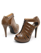 Fabulous 4 1/10'' High Heel Brown PU Fashion Sandals
