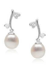 Or Fabulous White14K blanc de 8,5 à 9 mm goutte d'eau perle d'eau douce Boucles d'oreilles en diamant naturel Femmes