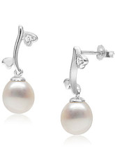 Or Fabulous White14K blanc de 8,5 à 9 mm goutte d'eau perle d'eau douce Boucles d'oreilles en diamant naturel Femmes