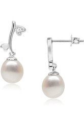 Or Fabulous White14K blanc de 8,5 à 9 mm goutte d'eau perle d'eau douce Boucles d'oreilles en diamant naturel Femmes