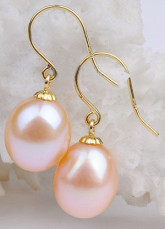Féminin rose en or 14K 9-10mm AA Perle de Tahiti Boucles d'oreilles Goutte d'Eau Femmes