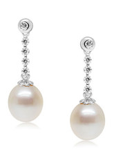 Grand blanc 14 K White Gold 9-9,5 mm Waterdrop boucles d'eau douce perles naturelles Diamond Womens d'