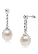 Grand blanc 14 K White Gold 9-9,5 mm Waterdrop boucles d'eau douce perles naturelles Diamond Womens d'