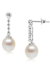 Grand blanc 14 K White Gold 9-9,5 mm Waterdrop boucles d'eau douce perles naturelles Diamond Womens d'