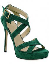 Sandales en vert à talons hauts avec plate-forme en PU de daim 