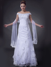 Beautiful A-line Off-The-Shoulder Satin Organza Bridal Dress