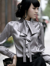 Professions Ruffle Gray collier shirt manches longues en soie 100%