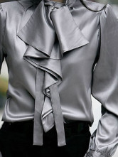 Professions Ruffle Gray collier shirt manches longues en soie 100%