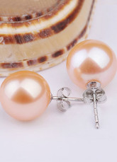 Pink or 14K de 10 à 10,5 mm rond Boucles d'oreilles perles d'eau douce Femmes