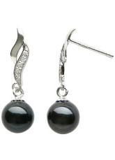 Rond noir Argent 925 7-8mm Boucles d'oreilles perles d'eau douce Zircon Femmes
