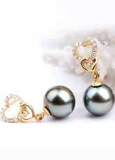 Round Black or 18k 9-10mm perle de Tahiti Boucles d'oreilles en diamant naturel pour les femmes
