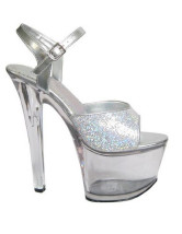 Sandales sexy argentées  en PU glacé aux talons hauts