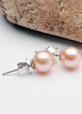 Sweet Pink Argent 925 7-8 mm Ronde Boucles d'oreilles perles d'eau douce Femmes