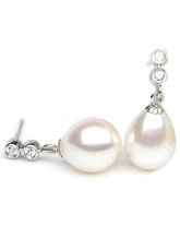 Goutte d'Eau Argent 925 Blanc 9-10mm d'eau douce Boucles d'oreilles perles zircon naturel Femmes