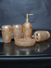 Lovely Beige Environment Friendly Synthetic Resin Chinese Style Bathroom Set