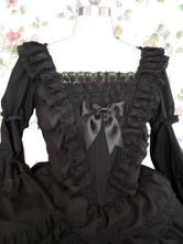 Robe de lolita gothique Coton Dentelle Manches Fond Cloche Noire 