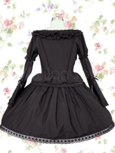 Robe de lolita gothique Coton Dentelle Manches Fond Cloche Noire 