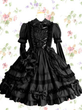 Robe de lolita gothique Coton Jabot Col Débordé Noire 